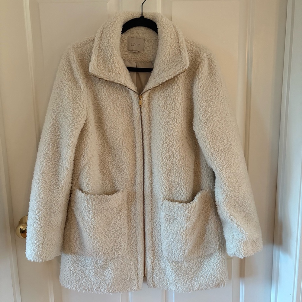 Loft Ivory Sherpa Teddy Jacket Coat - M - Picture 3 of 12